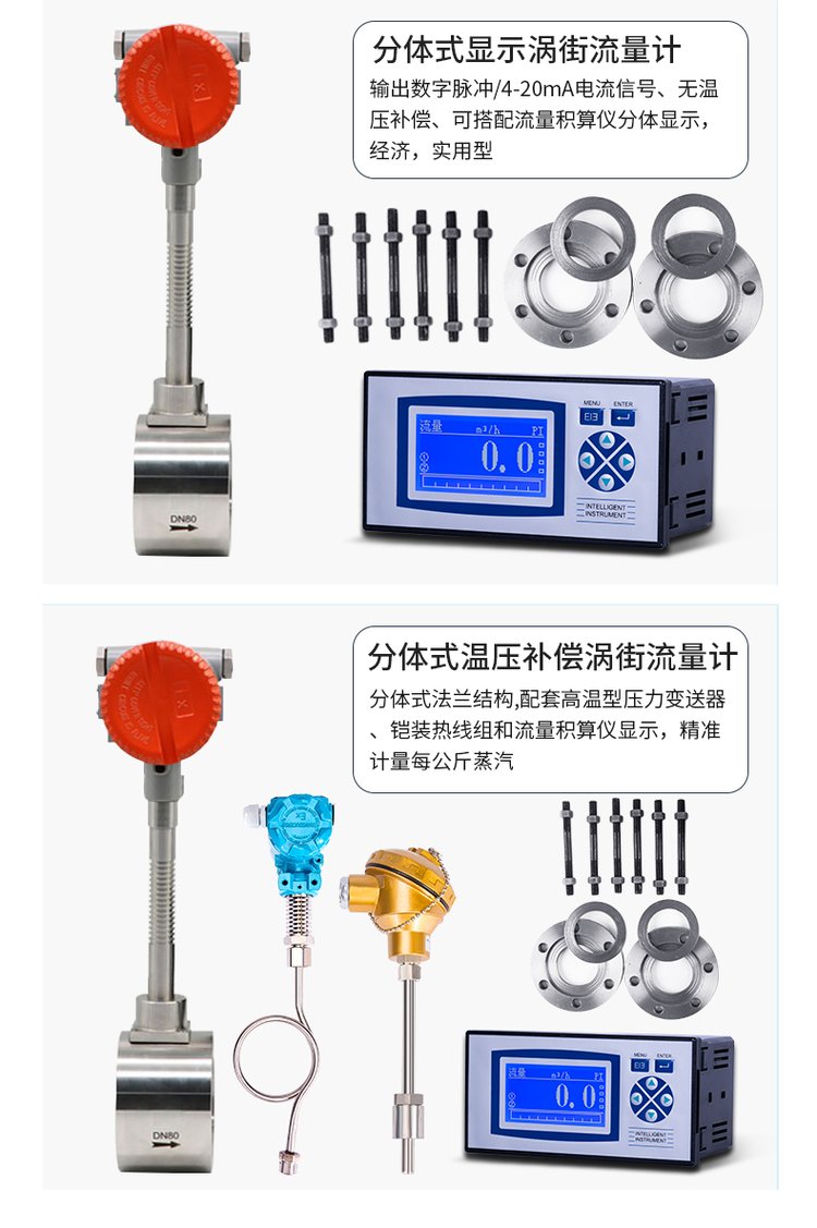 显示型涡街流量计分体式选型图