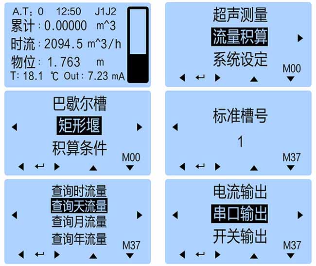 超声波明渠流量计仪表显示图