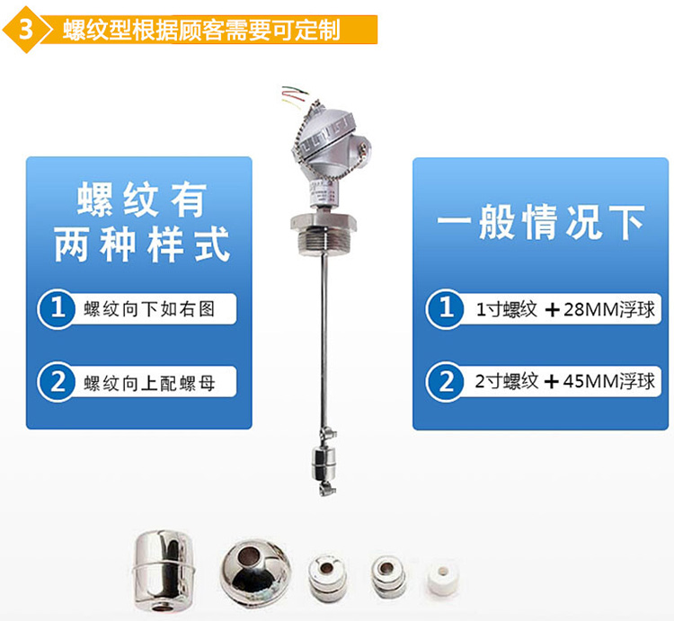 磷酸浮球液位计螺纹分类图