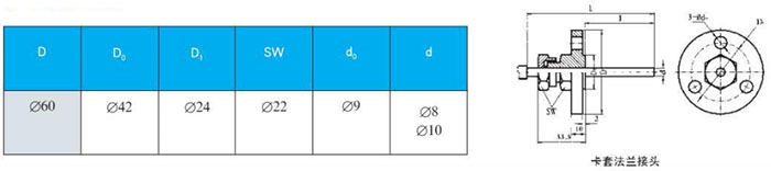 远传双金属温度计卡套法兰接头尺寸图